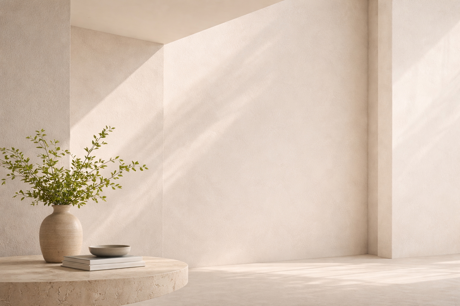 Refined neutral interior showcasing architectural texture and natural materials in a luxury Greenwich property