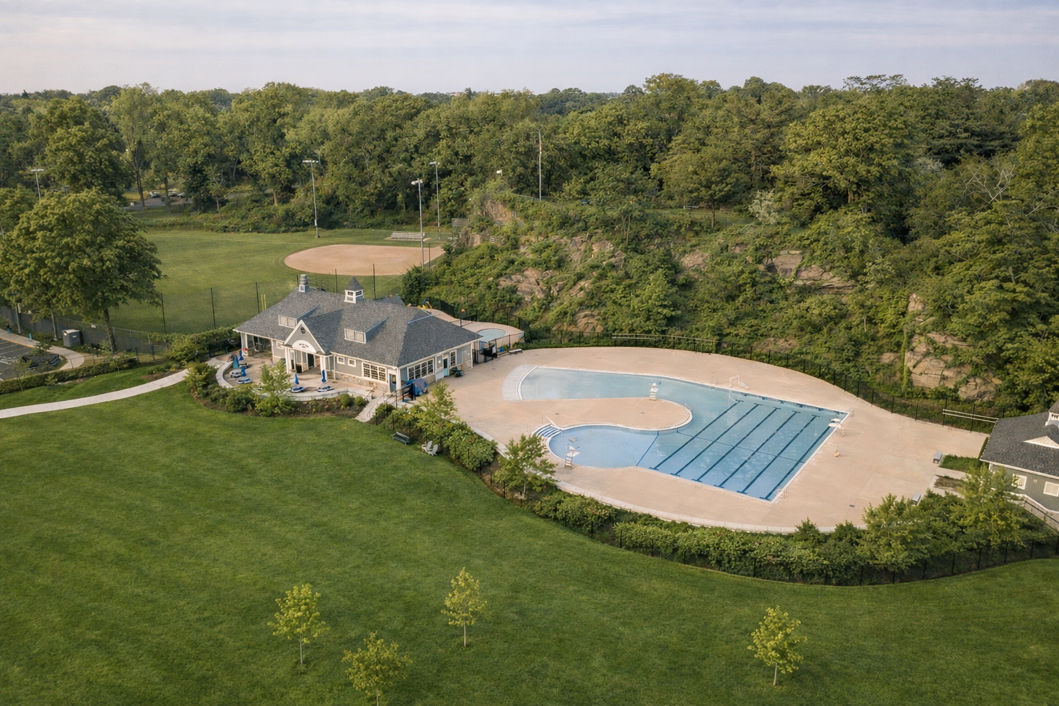 Aerial view of Byram Park and Byram Pool in Greenwich CT