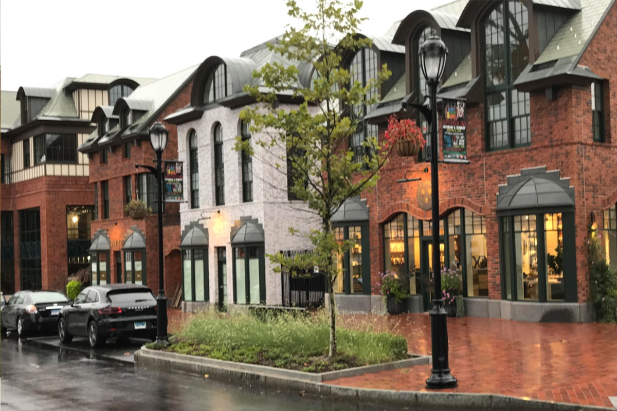 Downtown Westport CT shopping district near Saugatuck River